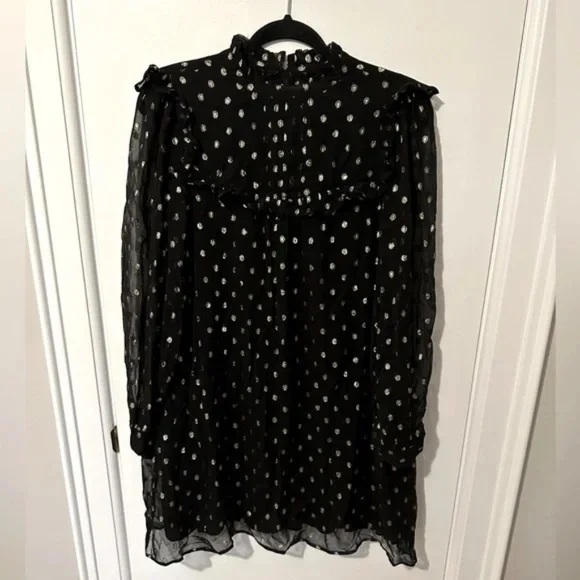 Oliver Bonas Metallic Foil Spot Print Black Mini Shift Dress (size 6) - Picture 8 of 12